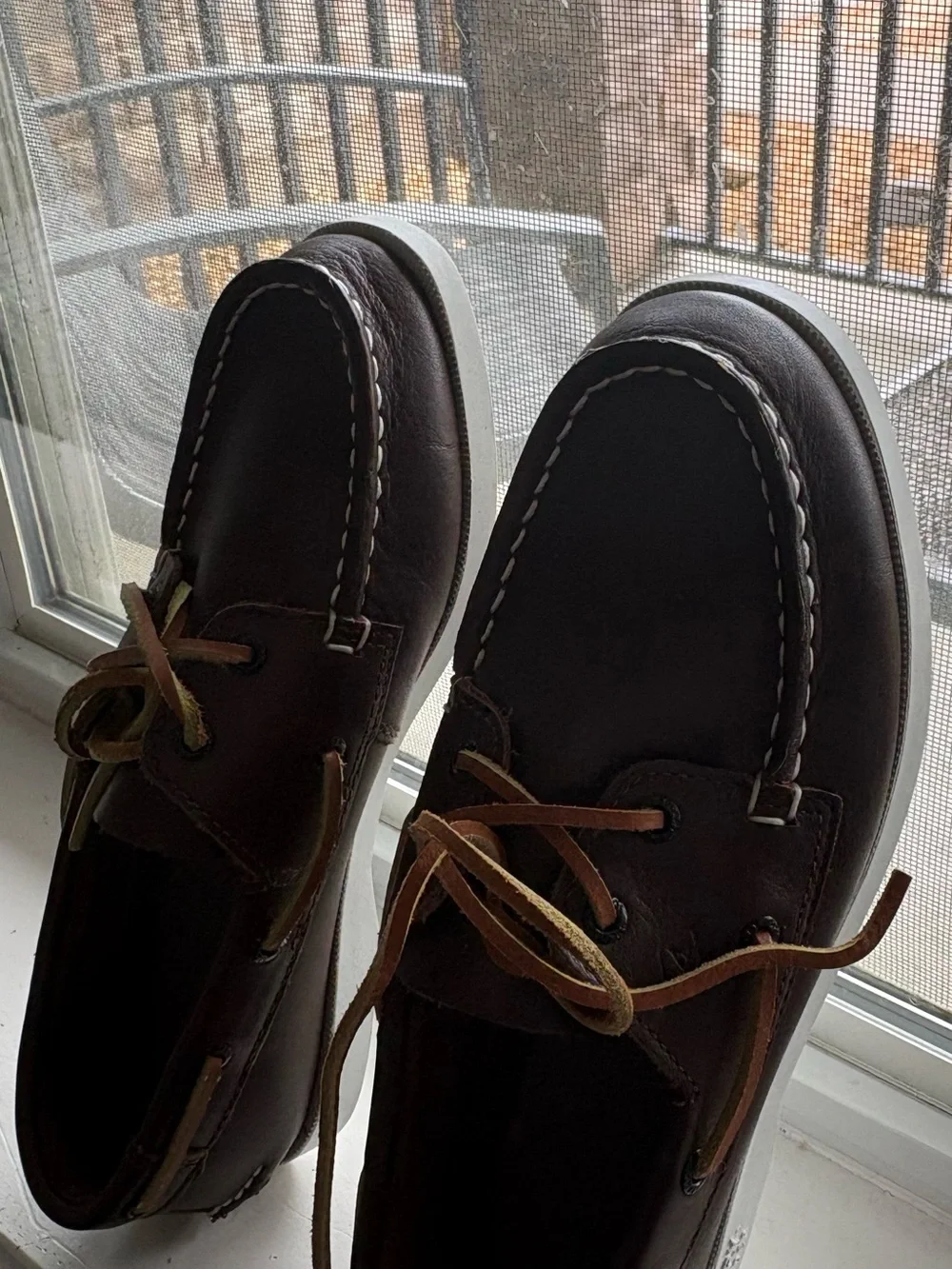 Boys Brown Leather Boat Shoes with Two-Tone Laces